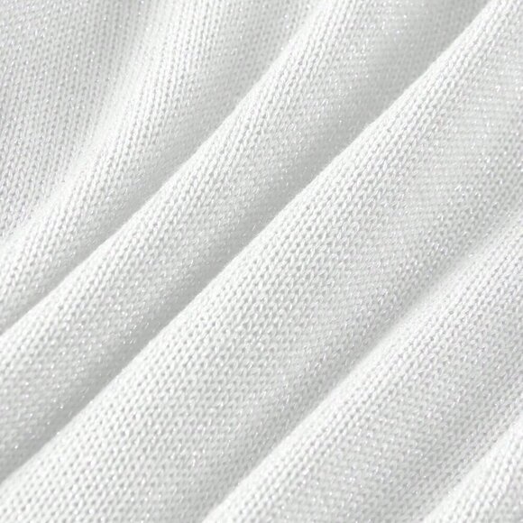 White Women's Sexy Metallic Ring Hollow Deep V-Neck Knit Wrap Knit Mini Dress - Picture 8 of 8